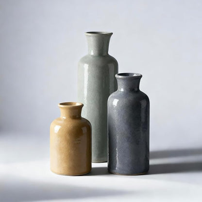 3PCS Ceramic Vase Set for Pampas Grass, Modern Boho Home Decor, Matte Handmade Vases Multi-Color for Farmhouse Living Room Shelf, Mantel, Centerpieces, Kitchen, Coffee Table Decoration