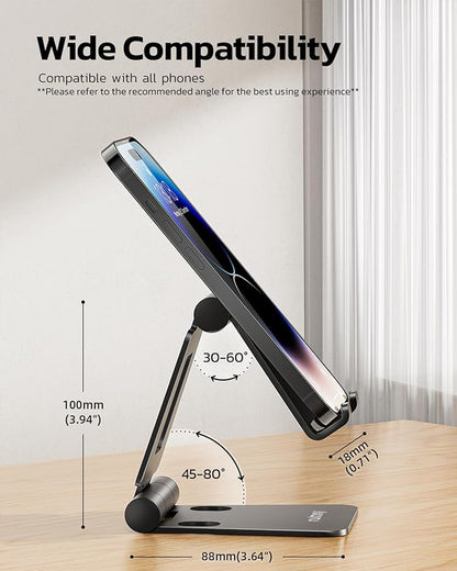 Nulaxy 2 Pack Dual Folding Cell Phone Stand, Fully Adjustable Foldable Desktop Phone Holder Cradle Dock Compatible with iPhone 17 16 15 14 13 12 Pro Max Xs Xr X 8, All Phones, Black