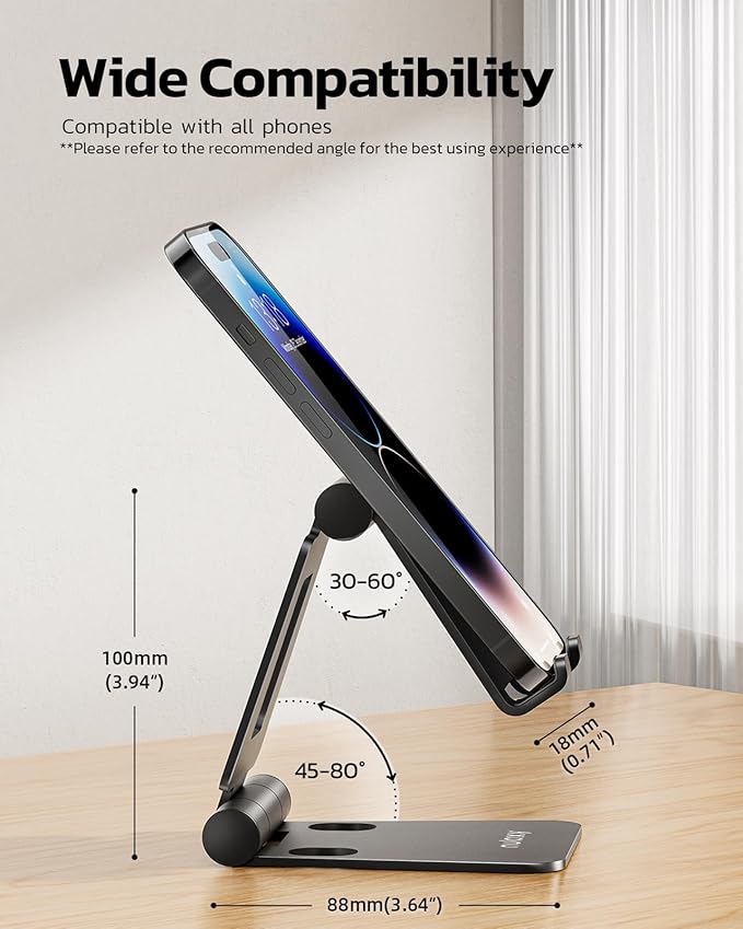 Nulaxy 2 Pack Dual Folding Cell Phone Stand, Fully Adjustable Foldable Desktop Phone Holder Cradle Dock Compatible with iPhone 17 16 15 14 13 12 Pro Max Xs Xr, All Phones, Black & Rose Gold