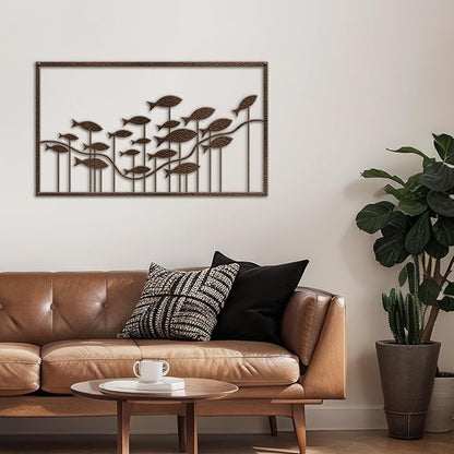 SIGNLEADER Metal Wall Decor Ocean Flowing School of Fish Minimalist Modern Abstract Wall Sculpture Hangings Home Decoration for Living Room, Bedroom, Bathroom, Kitchen, Outdoor - 30" Bronze