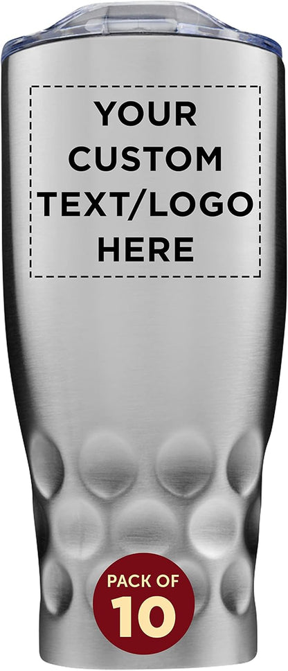 Custom Stainless Steel Tumblers by Molokini 27 oz. Set of 10, Personalized Bulk Pack - Double Wall, Perfect for Coffee, Soda, Other Hot & Cold Beverages - Silver