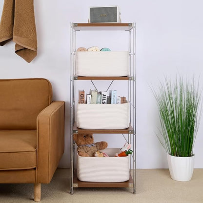MiniArk Large Storage Baskets for Shelves, Closet Organizers Bins for Clothes Blanket Towels, Baby Nursery, Toy Baskets Box, Woven Rope Baskets, 17 x 13 x 7.5”, 2 Packs Off White
