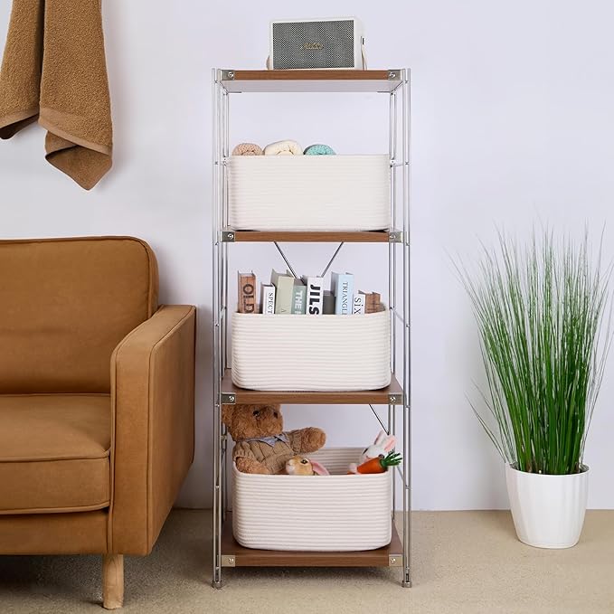 MiniArk Large Storage Baskets for Shelves, Closet Organizers Bins for Clothes Blanket Towels, Baby Nursery, Toy Baskets Box, Woven Rope Baskets, 17 x 13 x 7.5”, 3 Packs Off White