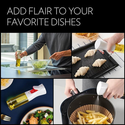 OLIVIA SIGNATURE Advanced Kitchen Oil Sprayer with Flairosol Technology, Fine Mist & Portion Control, Refillable Glass Olive Oil Cooking Spray Bottle for Air Fryer, Salad, BBQ, 130ml (Gold Print)
