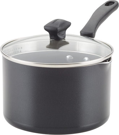 Farberware Cookstart DiamondMax Nonstick Straining Saucepan, Dishwasher Safe, 3 Quart, Black