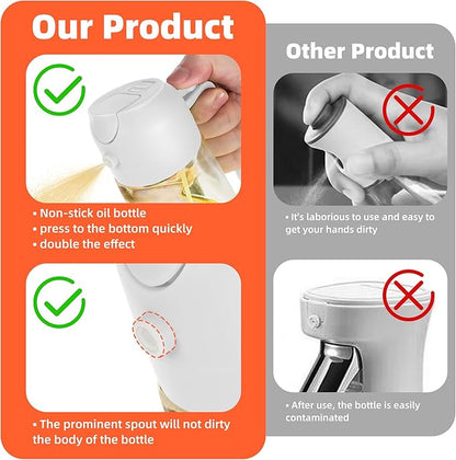 TrendPlain 16oz/470ml Glass Olive Oil Sprayer for Cooking – 2 in 1 Olive Oil Dispenser Bottle for Kitchen Gadgets and Air Fryer Accessories, Salad, BBQ - Black & White