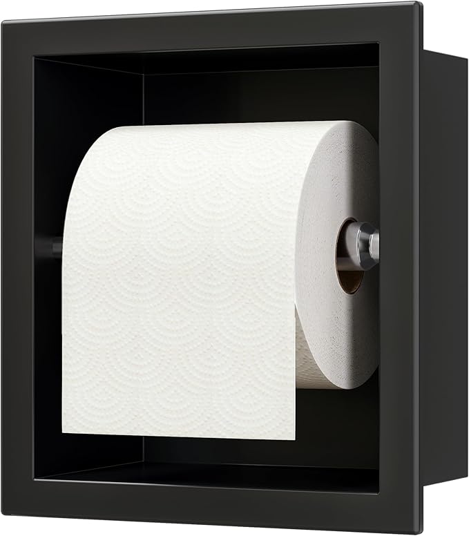 Neodrain Recessed Toilet Paper Holder - 304 Stainless Steel Built-in Wall Mount Bathroom Tissue Dispenser for Mega Rolls (Matte Black)