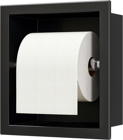 Neodrain Recessed Toilet Paper Holder - 304 Stainless Steel Built-in Wall Mount Bathroom Tissue Dispenser for Mega Rolls (Matte Black)