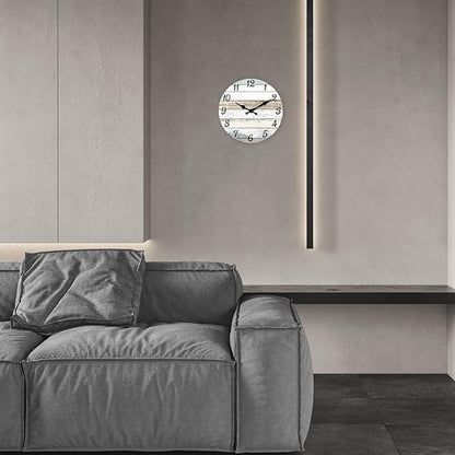 XNM Analog Clock for Kitchen 10 Inch Wood Small Wall Clocks Battery Operated Rustic Wall Clock Non Ticking(No Solid Wood, It is with MDF Material)