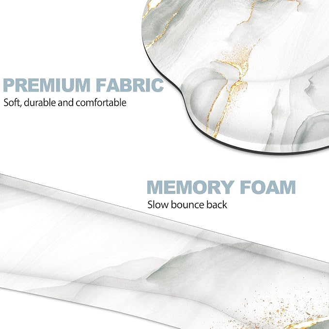 Ergonomic Mouse Pad with Wrist Rest and Keyboard Wrist Rest, Mousepad and Wrist Rest for Computer Keyboard, Pain Relief, Non-Slip Rubber Base, Mouse Pad with Wrist Support for Gaming, White Marble