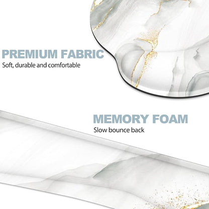 Ergonomic Mouse Pad with Wrist Rest and Keyboard Wrist Rest, Mousepad and Wrist Rest for Computer Keyboard, Pain Relief, Non-Slip Rubber Base, Mouse Pad with Wrist Support for Gaming, White Marble