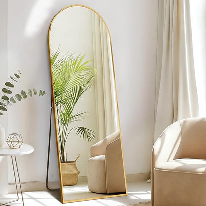 NEWBULIG Arched Mirror Full Length, 56"x15" Body Wall Mirrors with Shatter-Proof Glass, Upgraded Floor Standing Mirror, Hanging or Leaning, with Stand Aluminum Alloy Frame for Home Decor, Gold