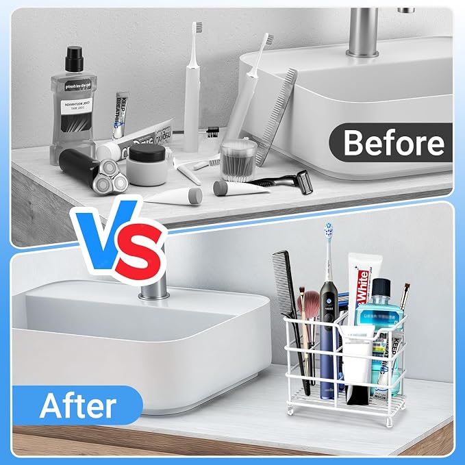 Toothbrush Holders for Bathrooms, Stainless Steel Toothbrush Holder for Kids and Adults, Electric Toothbrush and Toothpaste Holder, Rustproof Bathroom Accessories Organizer, White Small