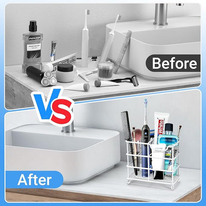 Toothbrush Holders for Bathrooms, Stainless Steel Toothbrush Holder for Kids and Adults, Electric Toothbrush and Toothpaste Holder, Rustproof Bathroom Accessories Organizer, White Small
