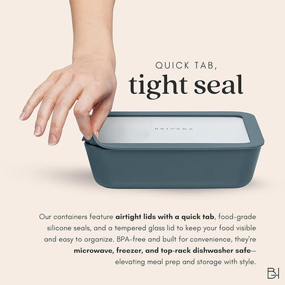 BRIVARA HOME Ceramic Coated Glass Food Storage Container | No PTFE, PFOA, PFAS, and BPA | Reusable Non Toxic Meal Prep Container with Glass Lid | Easy To Store | 6 Piece Food Prep [Dusk]