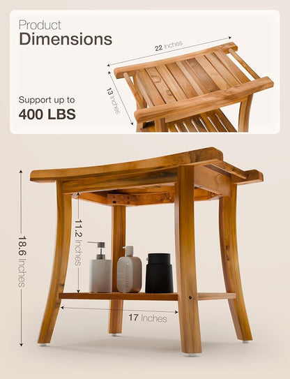 Tinamo Teak Shower Bench 22" L and Acacia Bathtub Caddy Tray 39" L Bundle