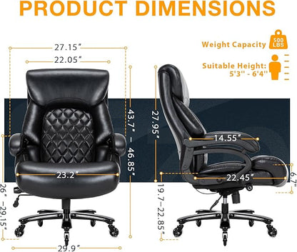 Big and Tall Office Chair for Heavy People, 500LBS High Back Extra Wide Heavy Duty Executive Office Chair Comfortable for Home Office, Large Computer Desk Chair with Adjustable Lumbar Support Black