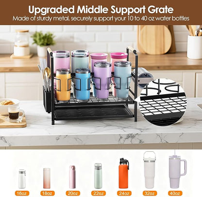 Housolution Water Bottle Organizer Drying Rack for 10 to 40 oz Cups, Multifunctional 8 Slots Tumbler Organizer Cup Holder Rack Compatible with Stanley, Owala, Simple Modern and Other Brands