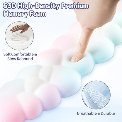 Sushret Cloud Wrist Rest Keyboard, Cloud Keyboard Wrist Pad Set with PU Leather Memory Foam, Cute Arm Rest for Palm Support, PC/Gaming Desk Accessories/Office Setup/Computer Hand Cushion - Rainbow