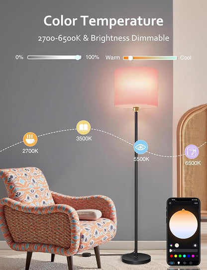 YHW Floor Lamps for Living Room Compatible with Alexa Google, Standing Lamp Tall Lamps for Living Room Bedroom Office Classroom Dorm Room. (Pink)