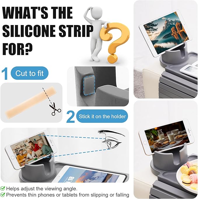 Couch Cup Holder - 3 in 1 Couch Arm Table Tray with 360° Rotating Cup Holder for Couch,Anti-Slip Arm Chair Rest Table for Large Wide Sofa Armrest, Foldable Side Table for Drinks Snacks