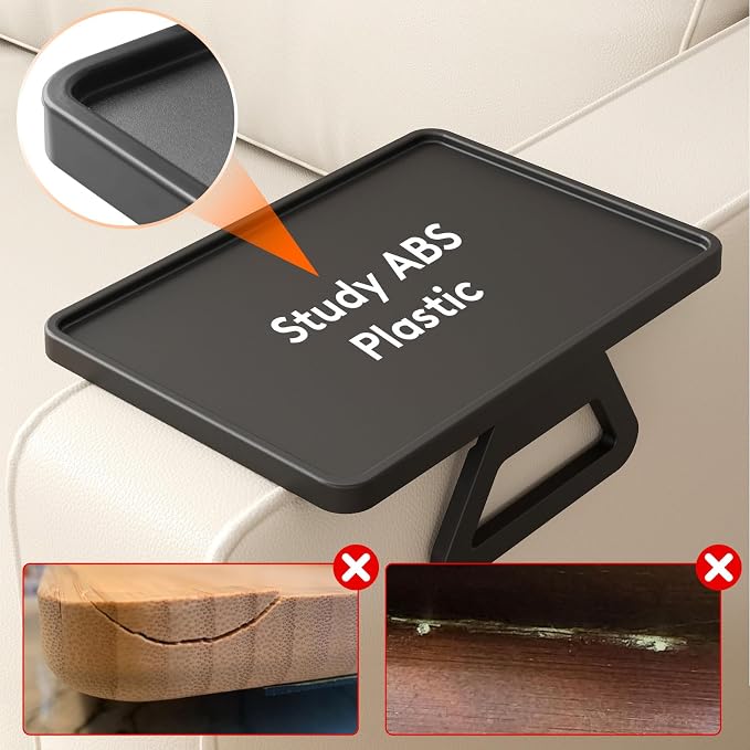 Lifewit Plastic Rotating Couch Armrest Table, Adjustable Sofa Arm Clip Holder Tray for Snack/Fast Food/Fruit/Drink, Large Foldable Stable Sofa Table with Reinforced Clamp, Black