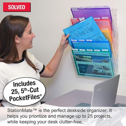 Ultimate Office StationMate Wall File Organizer, 5 Tier Vertical Mount Hanging File Sorter. Multi-Purpose Display Rack Includes 25, 5th-Cut PocketFile Project Files