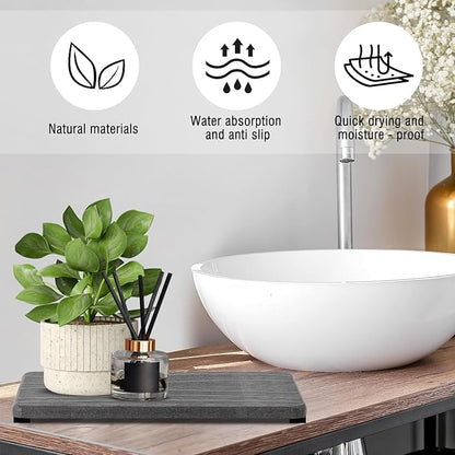 2PCS Water Absorbing Stone Tray, Fast Drying Stone Sink Tray, Water Absorbent Diatomite Trays, Stones Soap Trays, Diatomite Coasters for Kitchen Sink Bathroom Counter, Hand Soap Dish & Holders