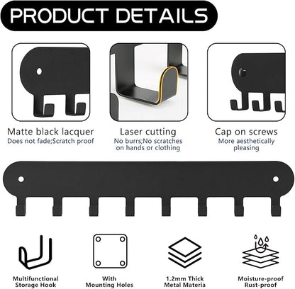 2 Pack Key Holder for Wall,Key Hooks with 8 Hooks,Key Rack for Wall No Drill for Living Room, Kitchen, Bathroom, Garage (Black)