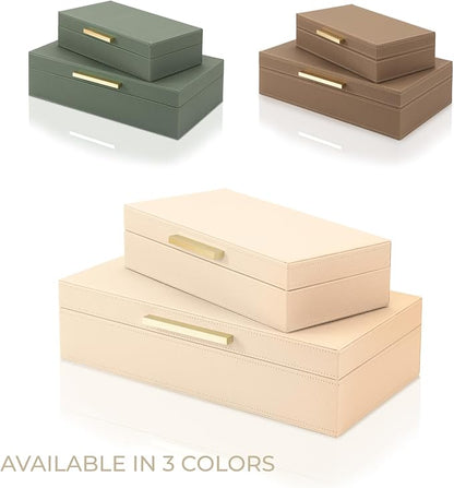 ZICOTO Decorative Storage Boxes with Lids – Set of 2 Beautiful PU Leather Organizer Bins for Your Bookshelf Home Decor - Safely Store Photos, Documents and Memory Box Keepsakes in Style