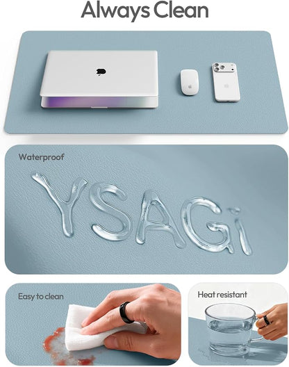 YSAGi Leather Desk Protector, Office Mat, Large Mouse Mat, Non-Slip PU Leather Blotter, Laptop Desk Mat, Waterproof Writing Pad for Office and Home(Ice Blue, 63" x 17.2")