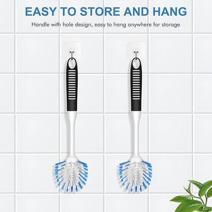 SetSail Dish Brush with Handle, 3 Pack Stiff Bristles Dish Scrubber with Built-in Scraper Dish Scrub Brushes for Cleaning Dishes, Pots and Pans, Kitchen Sink, 3 Pack, Black Blue