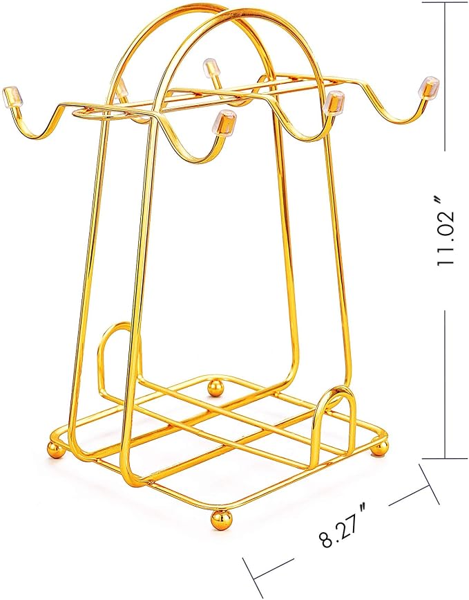 CHENP.HMC Home Storage Mug Hooks Stainless Steel Wire Rack Display Stand Service for Tea Cups, Bracket, Gold Metal Stand for Coffee Cups and Saucers