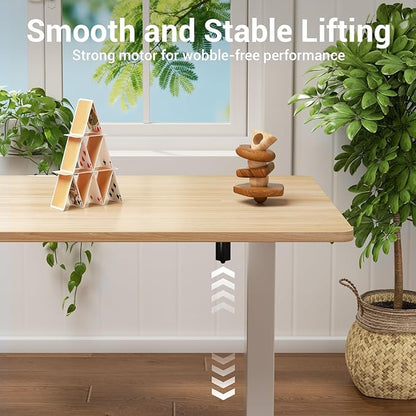 Veken 55 Inch Large Electric Standing Desk, 4 Memory Heights Adjustable,Sit to Stand Up, Work Home Office Computer Table for Study, Walking Pad, Writing, and Games, Wooden Desktop Desks, Nature Wood