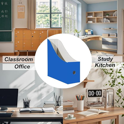 Limitliho 6 Pack Cardboard Magazine Holder for Desk, Book Bins for Classroom Library,Office,Home, 10.6" H x 10.2" L x 3.5" W in Magazine File Holder (Blue)
