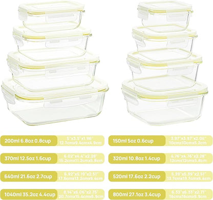 Vtopmart 8 Pack Glass Food Storage Containers with Lids (Yellow)