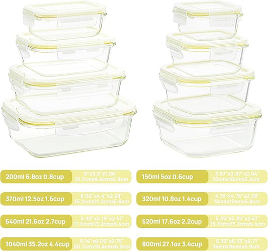 Vtopmart 8 Pack Glass Food Storage Containers with Lids (Yellow)