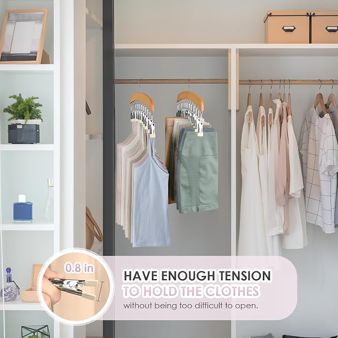 MEILIDY Leggings Hangers, Wooden Closet Hanging Leggings Storage Organizer Scarf Hangers with 24 Clips, 360° Swivel Hook, Burlywood, 2 Pcs