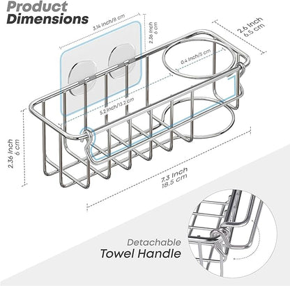 KESOL RustProof Sponge Holder Caddy for Kitchen, Stainless Steel Organizer, Brush Holder, 304 Accessories, Suction Cup + Adhesive