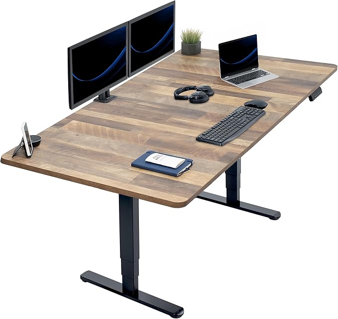 VIVO Electric 71 x 36 in Dual Motor Sit Stand Desk, Memory Height Adjustment, 2B Series, Reclaimed Wood Top Black Frame, DESK-KIT-2B7P-36