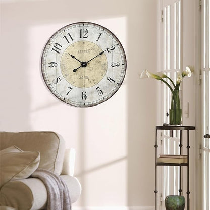 MODE HOME 24 Inch Large Wall Clock, Rustic Round Farmhouse Wall Clocks for Living Room Decor, Silent Non-Ticking Battery Operated Clock with Large Numerals, Vintage Oversized Decorative Wall Clock