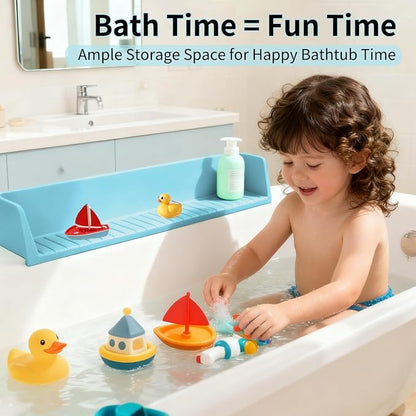 Bathtub Splash Guard for Tub Kids - 31IN Silicone Splash Guard with 11 Strong Suction Cups, Toy Tray Caddy Holder for Tub, Prevent Water Spills in Bathroom, Suitable for Kitchen Sinks and Bathtubs
