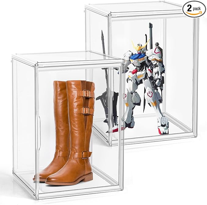 XX-Large Clear Handbag Storage Organizer for Closet Acrylic Display Case Clear Purse Organizer 15 x 12 Inch Plastic Storage Box for Boots, Big Tote Bag, Collectibles, Cosmetic, 2 Pack