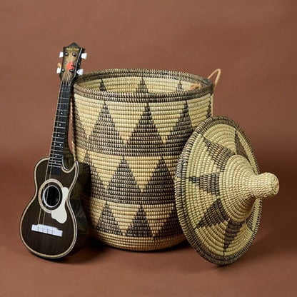 Tall Large Decorative Black Woven Wicker Basket, Organizing, Laundry Hamper, Toys Bin, Blanket Storage, Home Decor, Bedroom, Living Room, Nursery, Kids Room, With Lid, Handles
