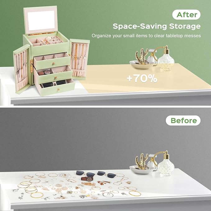 Dajasan Large Jewelry Boxes for Women, Jewelry Holder Organizer Box, Jewelry Storage Organizer, Jewelry Gift Box for Christmas, Valentine's Day, Birthday, Mother's Day (Avocado Green)