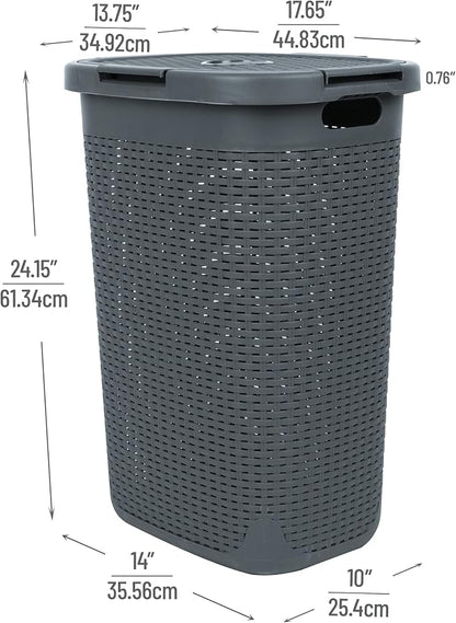 Mind Reader Slim Laundry Hamper with Lid, 60L Tall Clothes Basket, Narrow Tapered Design for Bathrooms, Closets and Laundry Rooms, Plastic, Gray