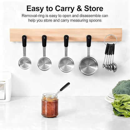 Measuring Cups and Spoons Set Stainless Steel 10 Piece for Cooking and Baking (5 Cups + 5 Spoons, Black Handle)