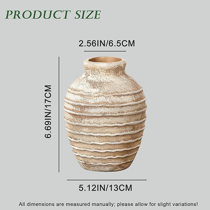 NEBRYX Ceramic Flower Vase, 6.7 inch Farmhouse Rustic Vintage Vases for Home Decor Table Living Room Entryway Book Shelf Fireplace Centerpiece (Rust)