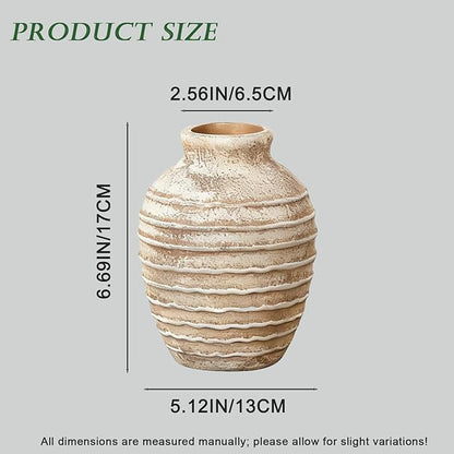 NEBRYX Ceramic Flower Vase, 6.7 inch Farmhouse Rustic Vintage Vases for Home Decor Table Living Room Entryway Book Shelf Fireplace Centerpiece (Rust)