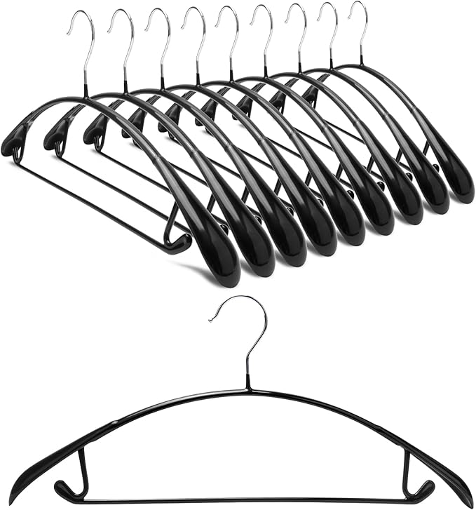 Nature Smile Non Slip PVC Coating Sweater Hangers,Dress Suit Coat Hangers,Wide Shoulder Bump Free Golf T Shirts Clothes Hangers (Black Color 10 Pack)